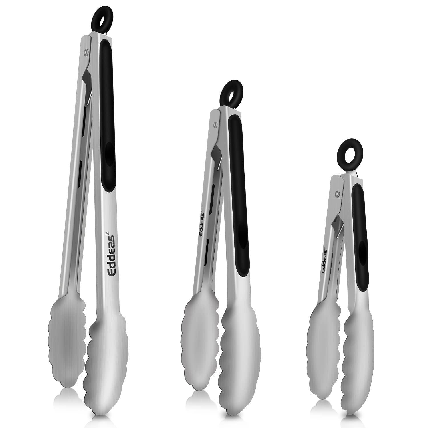 Tongs For Cooking Up to 600 °F Metal Kitchen Tongs 3PCS 7,9,12 Inch | Heat Resistant 600 Degrees Stainless Steel,Heavy D