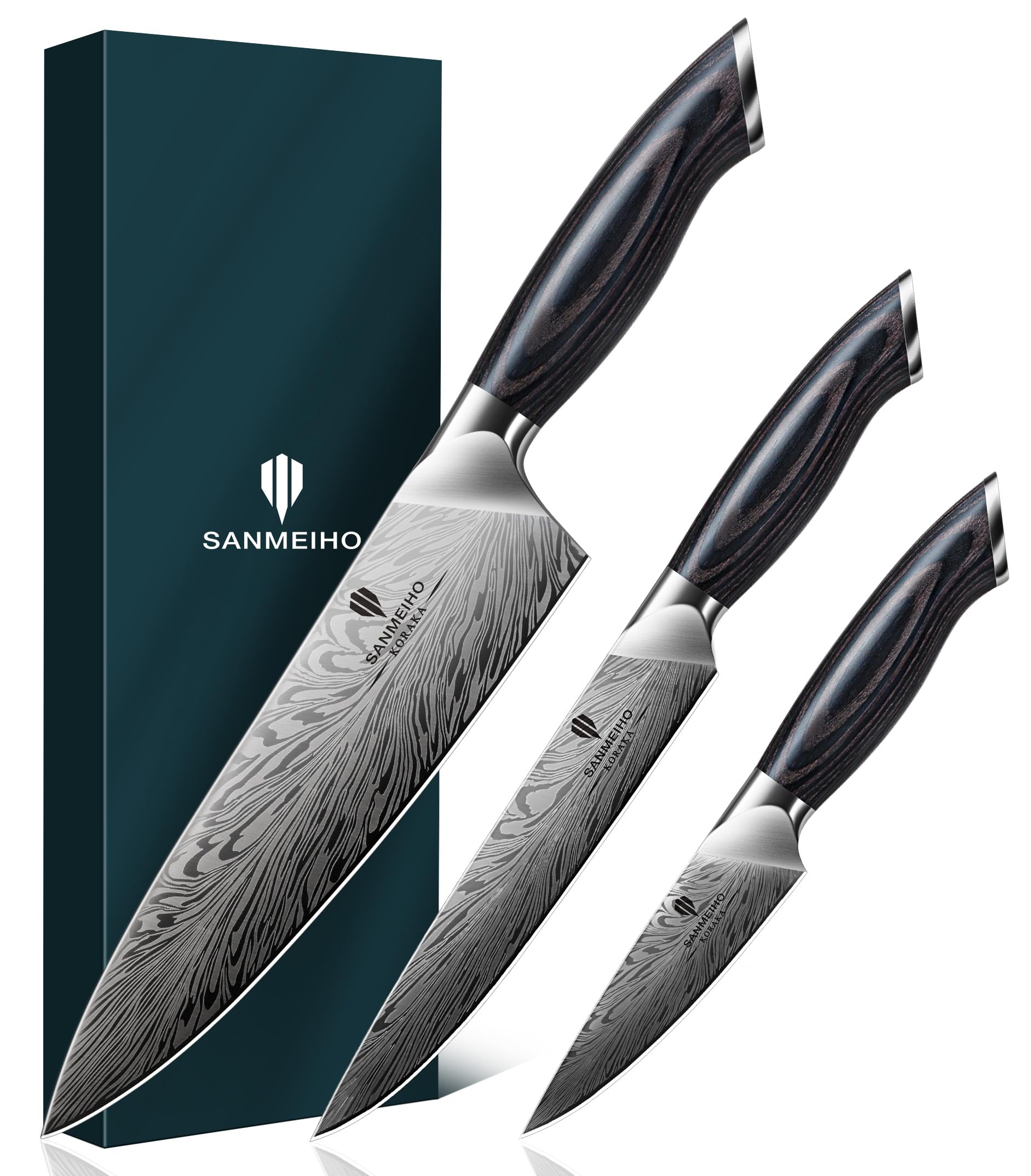 3PCS Kitchen Knife Set,Chef Knife Sets in Powder Steel | Ultra Sharp Japanese Knives Set High Carbon Steel Knives Sets, 