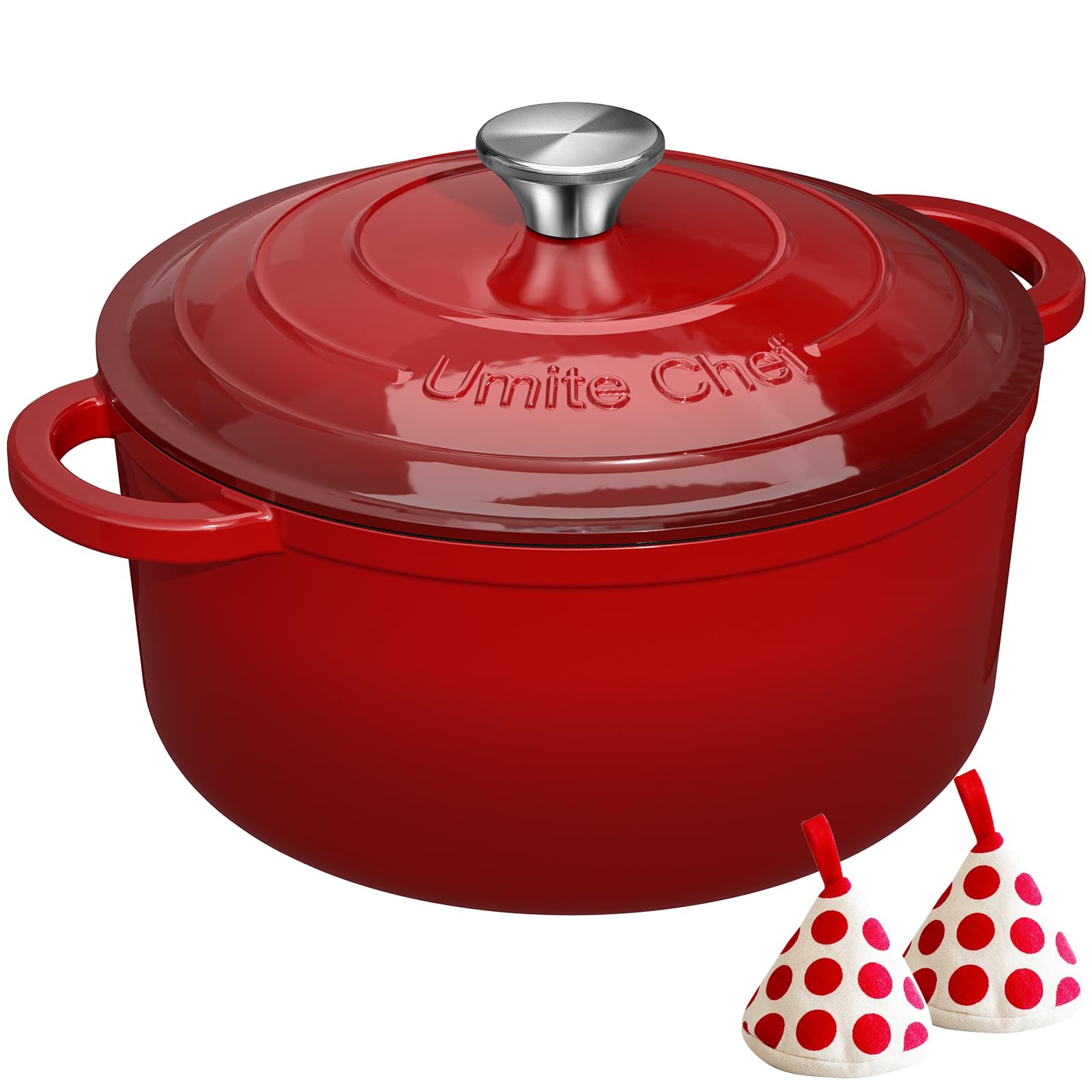 Enameled Cast Iron Dutch Oven - Umite Chef 5QT Pot with Lid & Cotton Potholders - Heavy-Duty Cookware for Bread Baking, 
