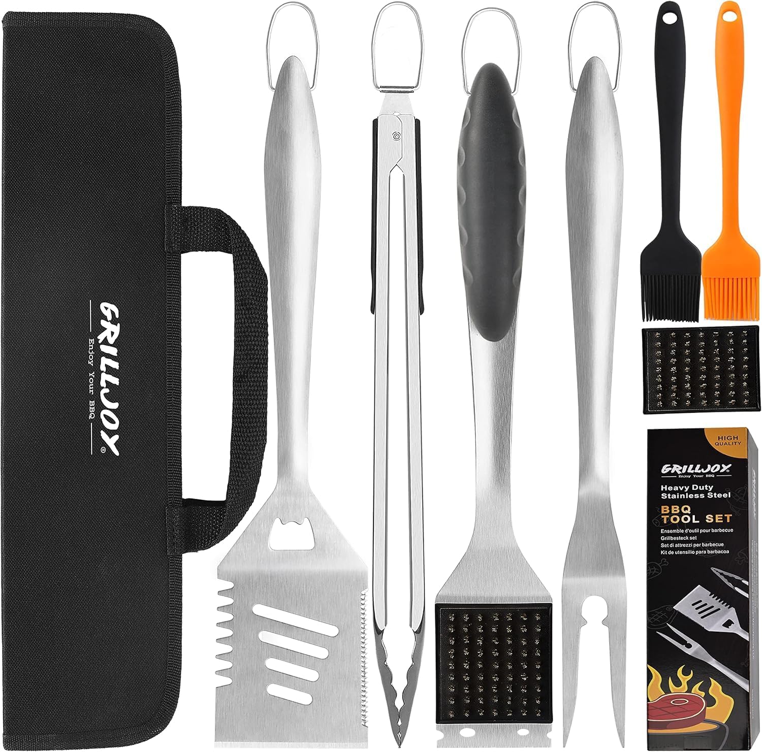 grilljoy 8-piece BBQ grill tools set in portable bag