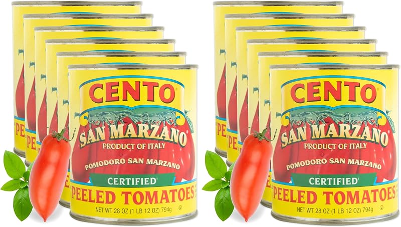 Cento Certified San Marzano Whole Peeled Tomatoes,28 Oz,Canned Plum Tomatoes in Thick Puree with Basil,Grown a