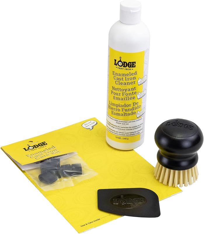 Lodge Enameled Cast Iron & Ceramic Stoneware Cleaner Care Kit - Set Includes 11oz Cleaner, Black Pan Scraper, 