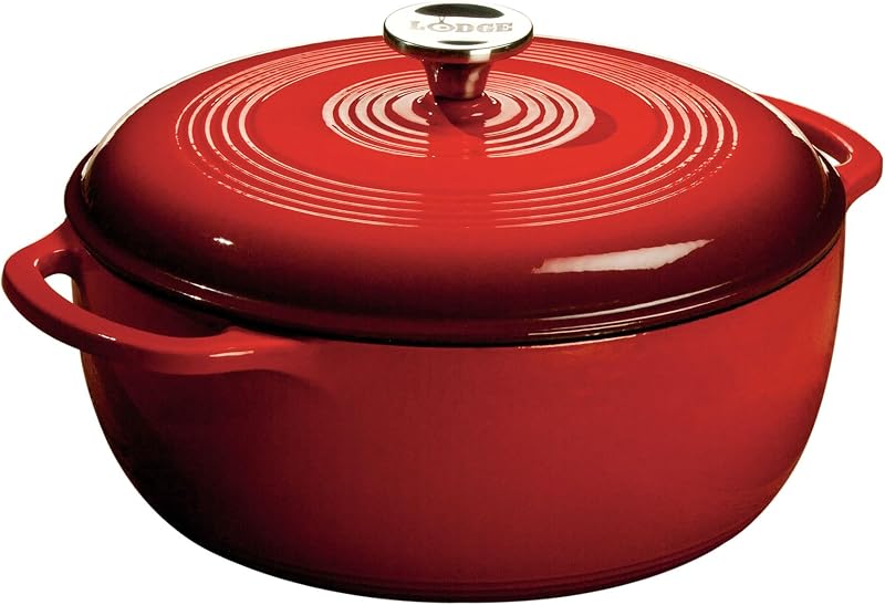 Lodge Essential Enamel Cast Iron Dutch Oven 6 Quarts - Perfect for Bread Baking, Braising, Marinating & Slow C