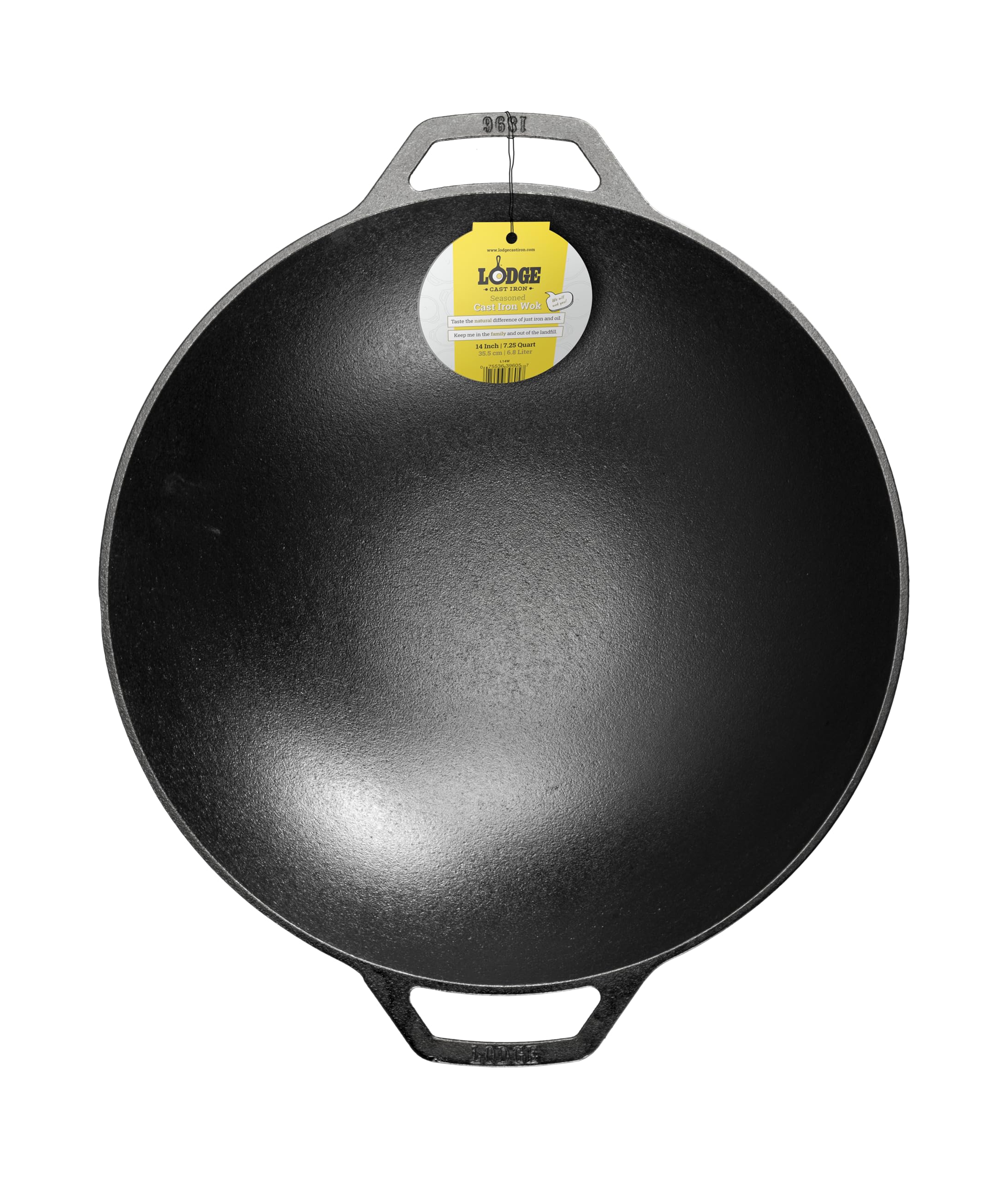 Lodge 14 Inch Cast Iron Wok with Dual Loop Handles – PFAS FREE Pre-Seasoned Family Size Stir Fry Pan – Stovetop & Oven S