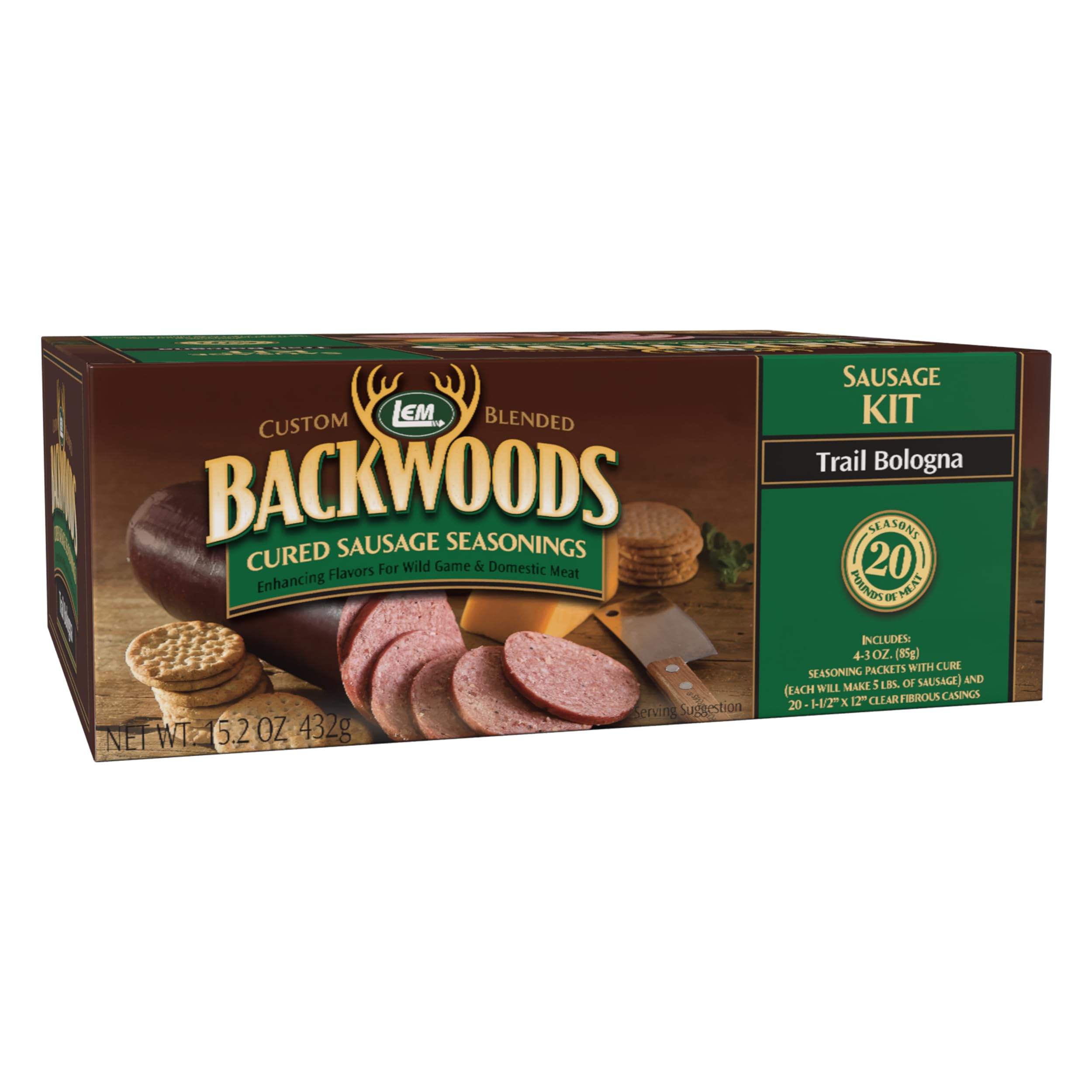 LEM Products Backwoods Trail Bologna Cured Sausage Seasoning, 15.2 oz | Pre-Measured Seasoning and Cure for Wild Game an