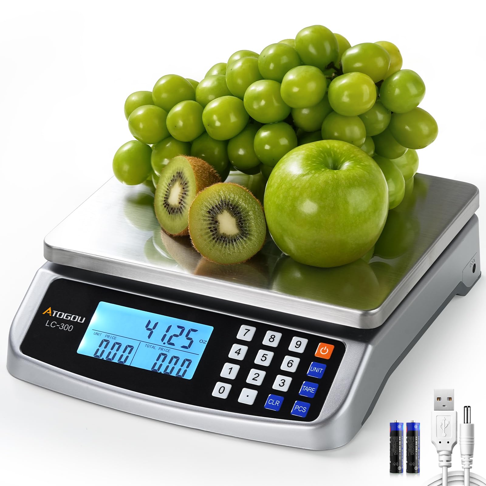 Atogou 110lb Food Scale, Commercial Kitchen Scale with Price Computing | Plug-in Usable, 0.05oz/1g Increment, 304 Stainl