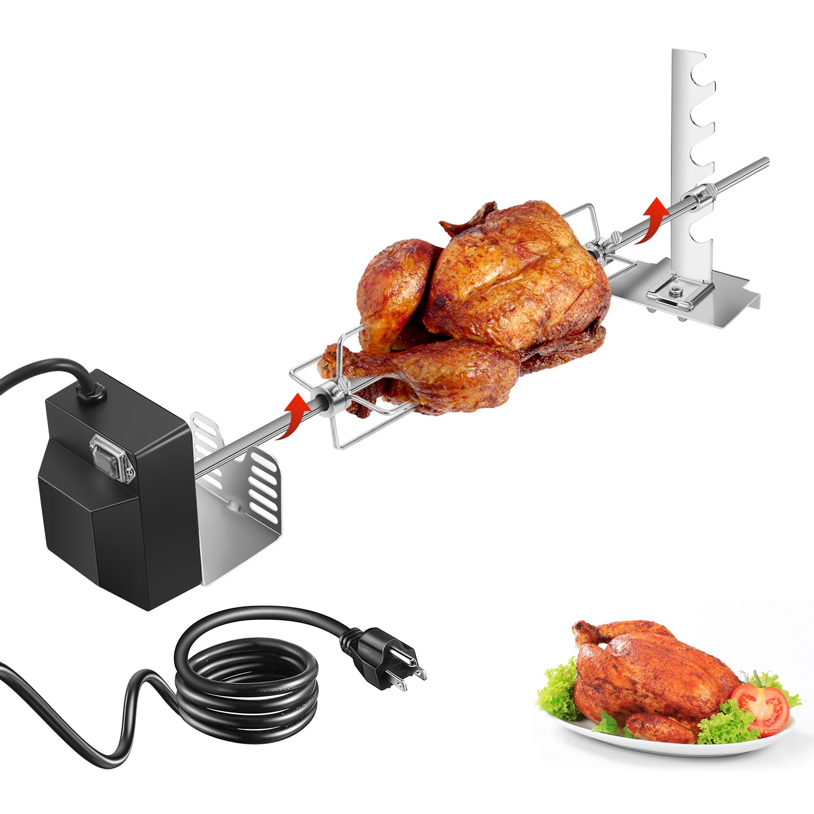 Rotisserie Grill Kit, Automatic Rotating BBQ, UL Certificated | Universal Grill Rotisseries,120V 4W Motor, 28” Spit Rod,