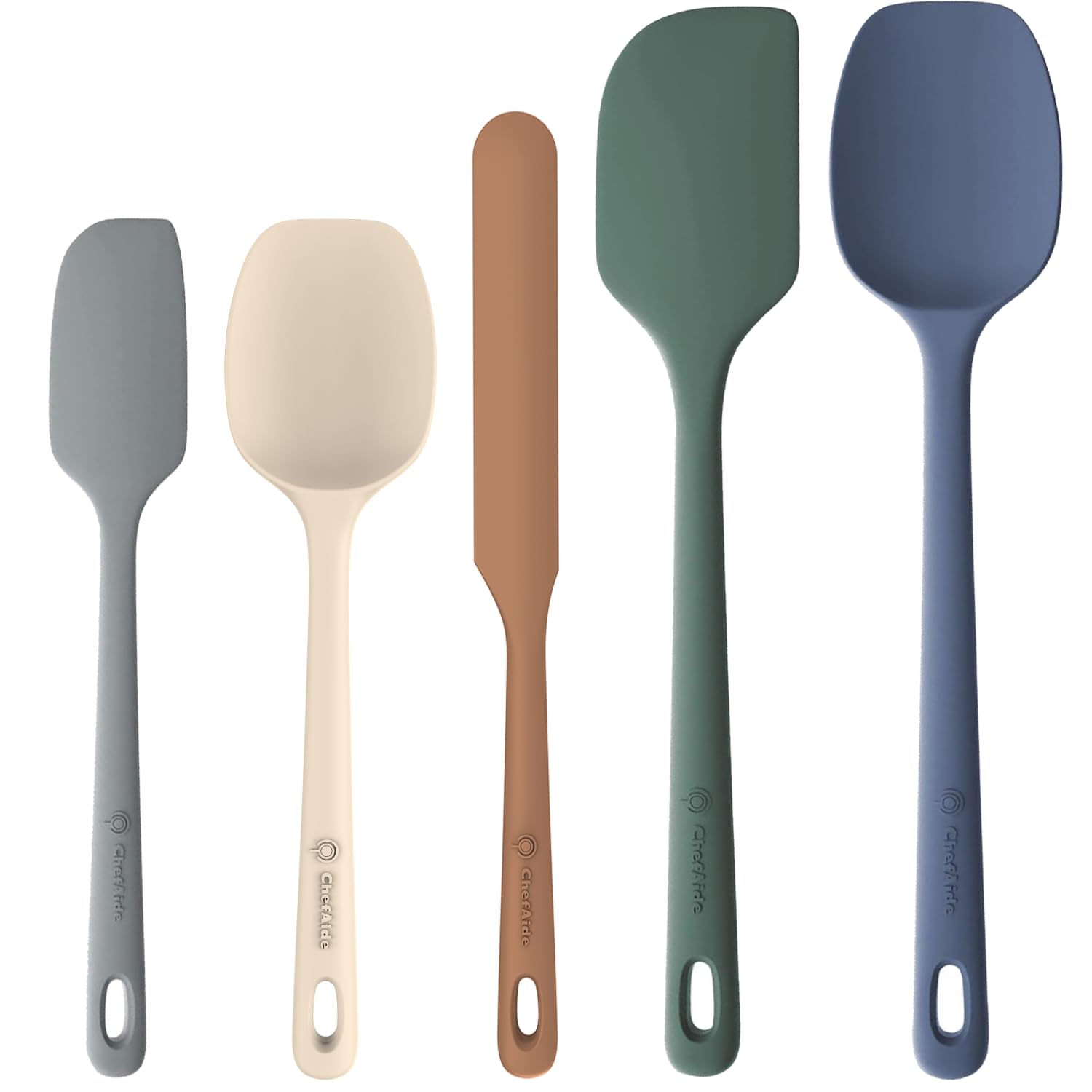 ChefAide 5 Pieces Silicone Spatula Set, Food Grade Rubber Spatula, Upgrade Strong Handle with Ergonomic Grip, Heat Resis