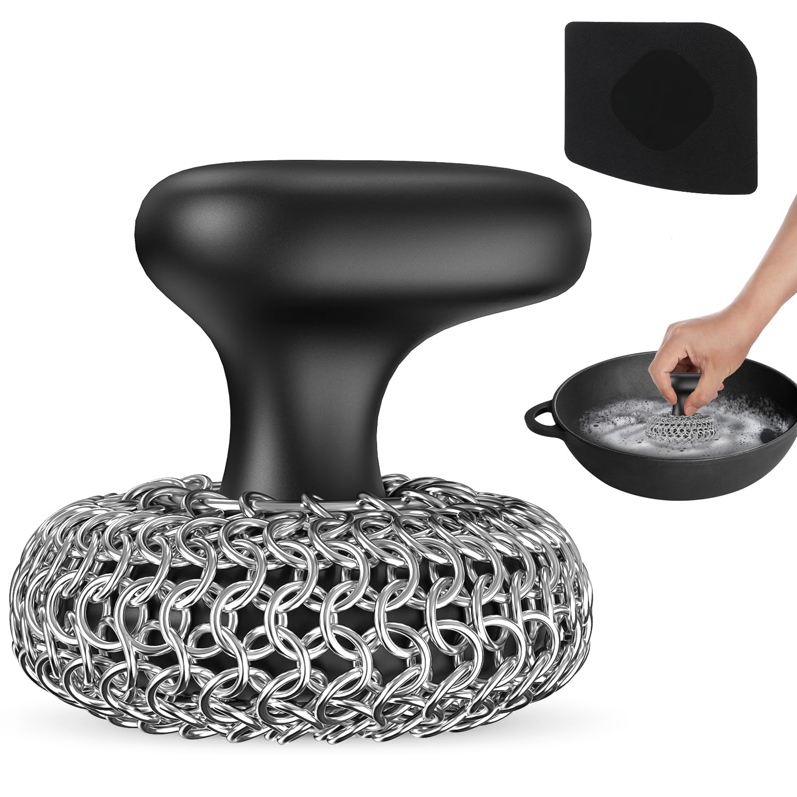 Cast Iron Scrubber Dish Scrub Brush 316 Chainmail Scrubber for Cast Iron | Dish Scouring Pad, Dishwasher Safe, Chain Mai