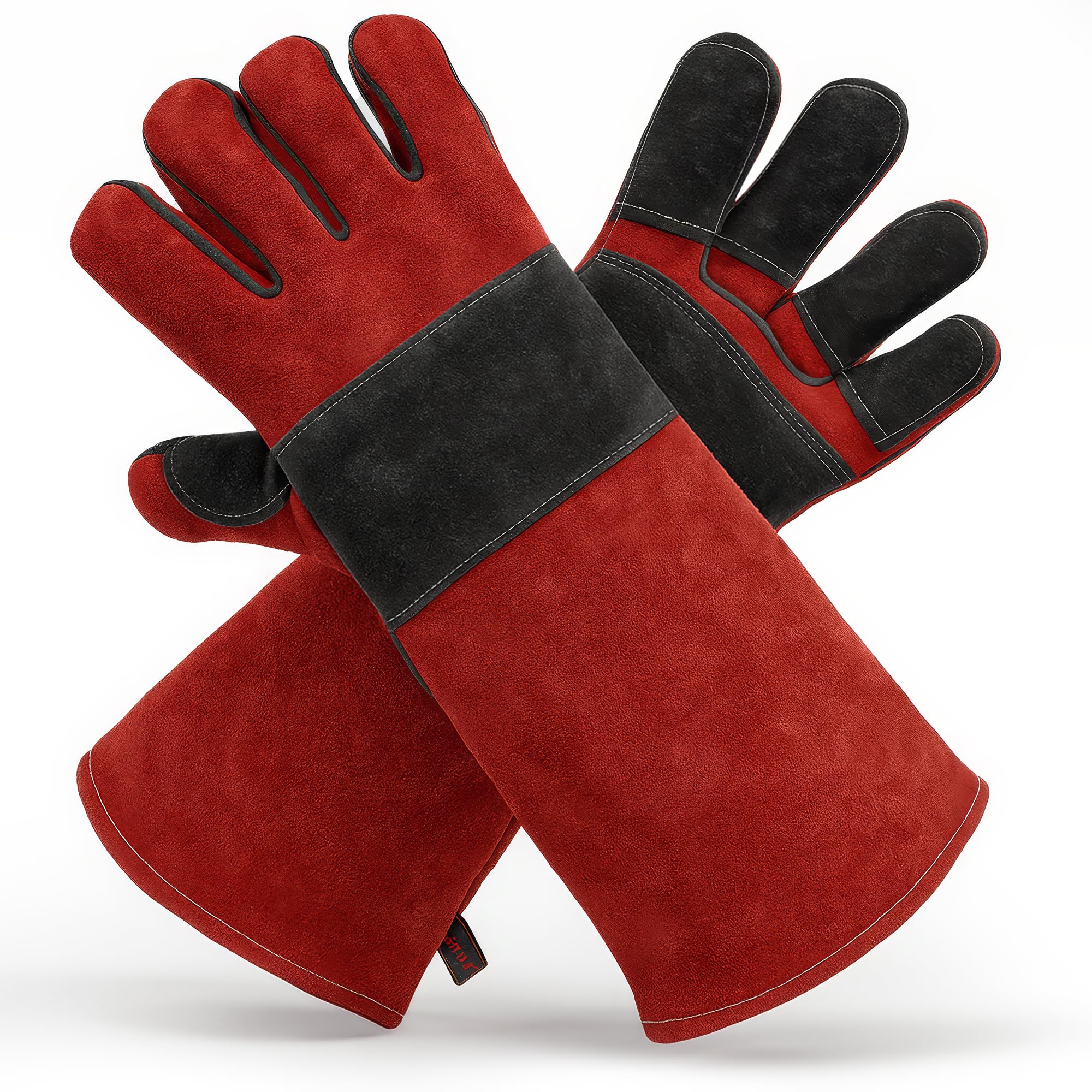 GRILL ARMOR Fireplace & Wood Stove Gloves, Fire Resistant Leather, 932F | Heat resistant leather fire gloves for campfir