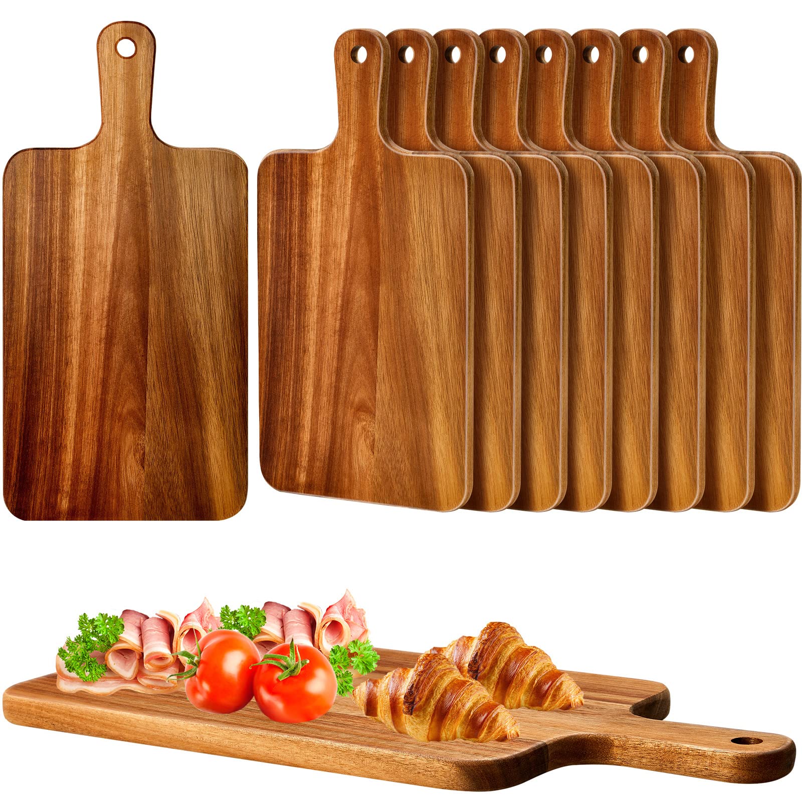 Nuenen 10 Pcs Wood Cutting Board with Handle 15.7 x 7.8 Inch Acacia Wooden Serving Kitchen Chopping Boards for Pizza, Br