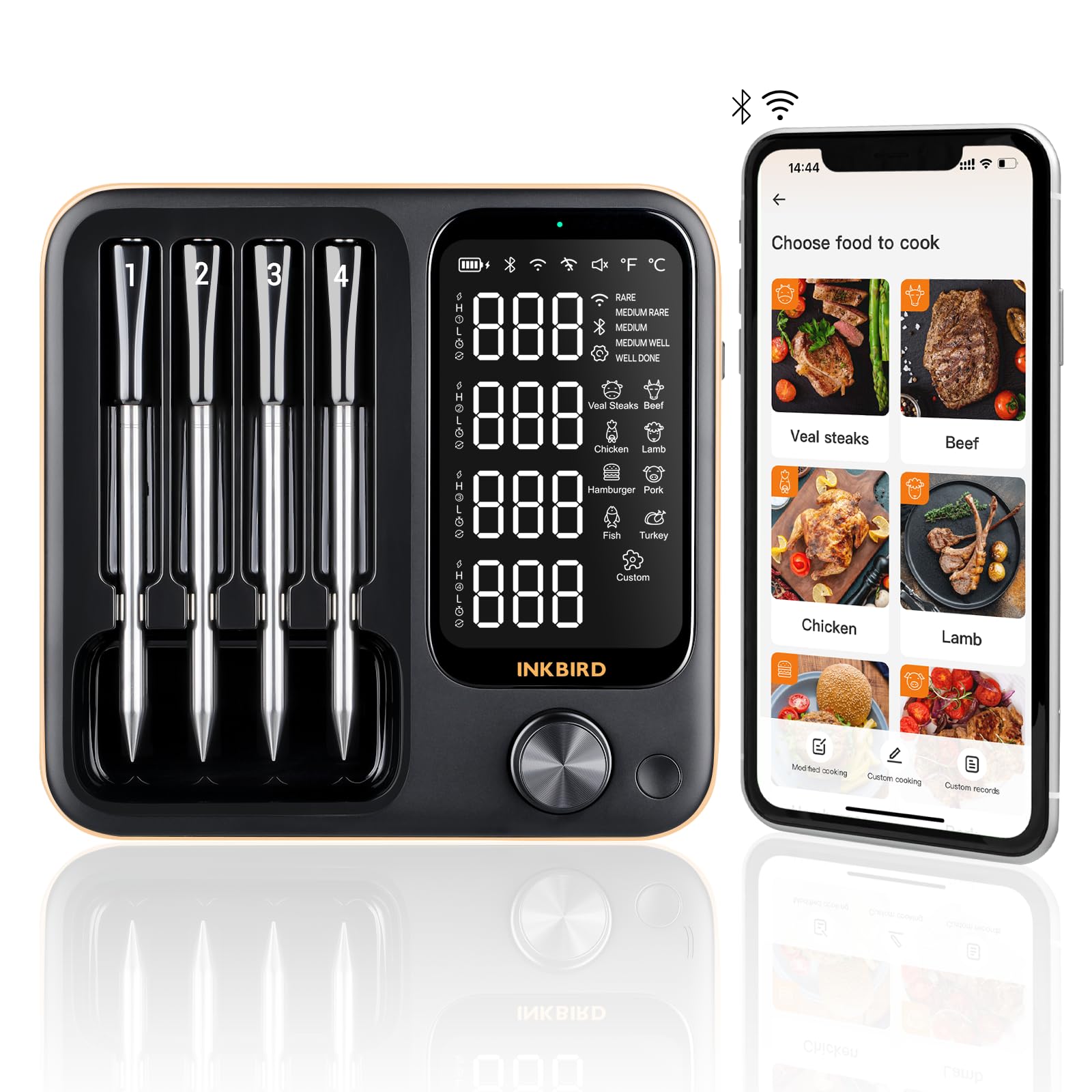 Wireless Meat Thermometer with 4 Probes, INKBIRD WiFi Meat Thermometer Digital Wireless for Rotisserie Grill Oven,Unlimi