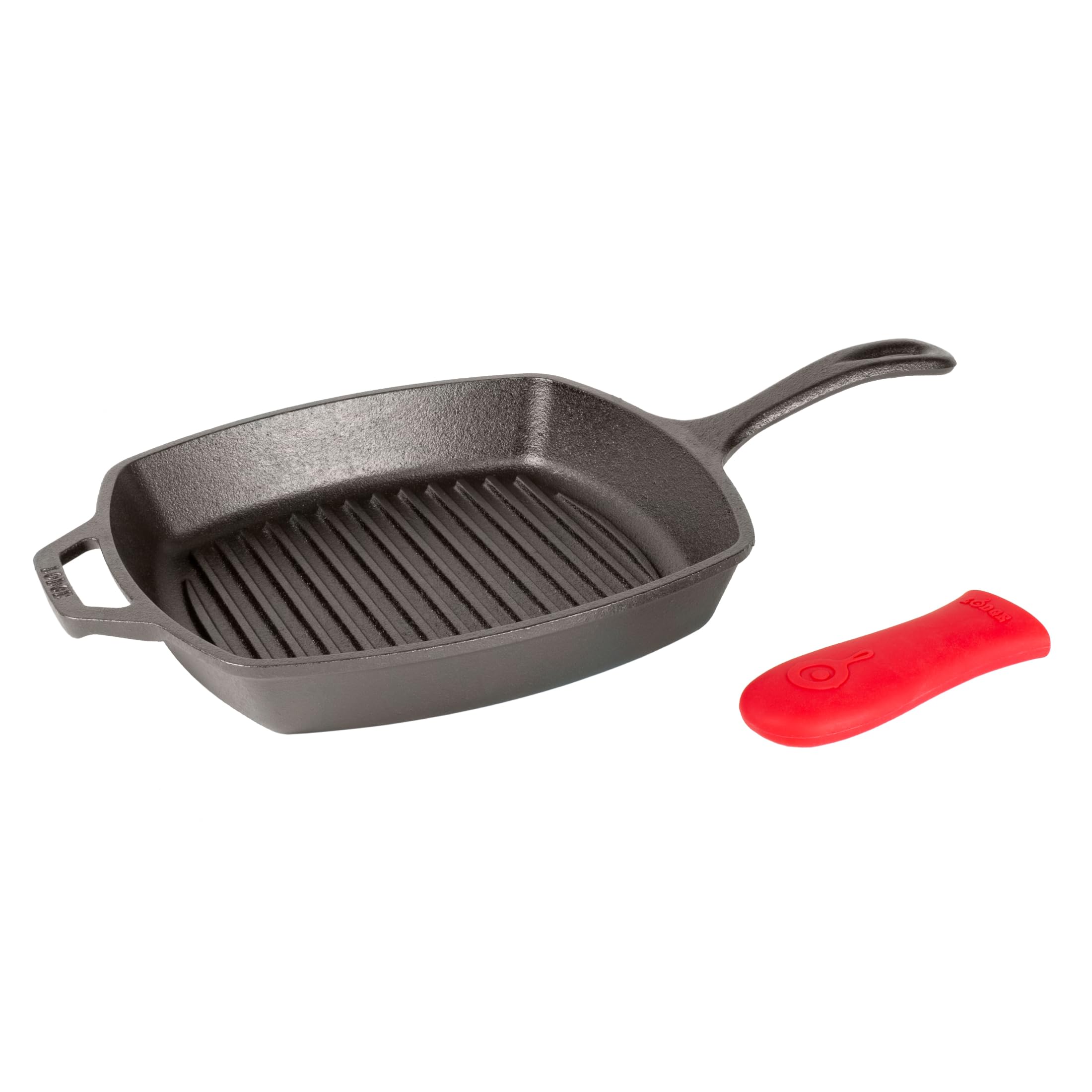 Lodge Square Cast Iron Grill Pan 10.5 Inches - Pre-Seasoned Square Skillet - Ridged Burger Grill Pan - Even Heat Distrib