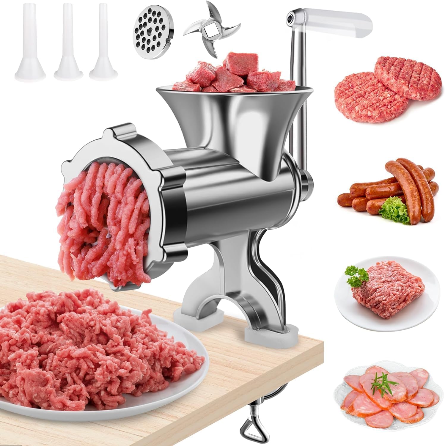 2-in-1 Manual Meat Grinder-Manual Meat Grinder with Sausage Stuffer-Suitable for Filling Meat Sausages and Grinding Food