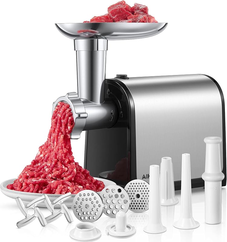 Electric Meat Grinder, Sausage Stuffer with 3 Sausage Tubes, 2 Blades, 3 Plates, 3200W Max, Meat Grinder Heavy