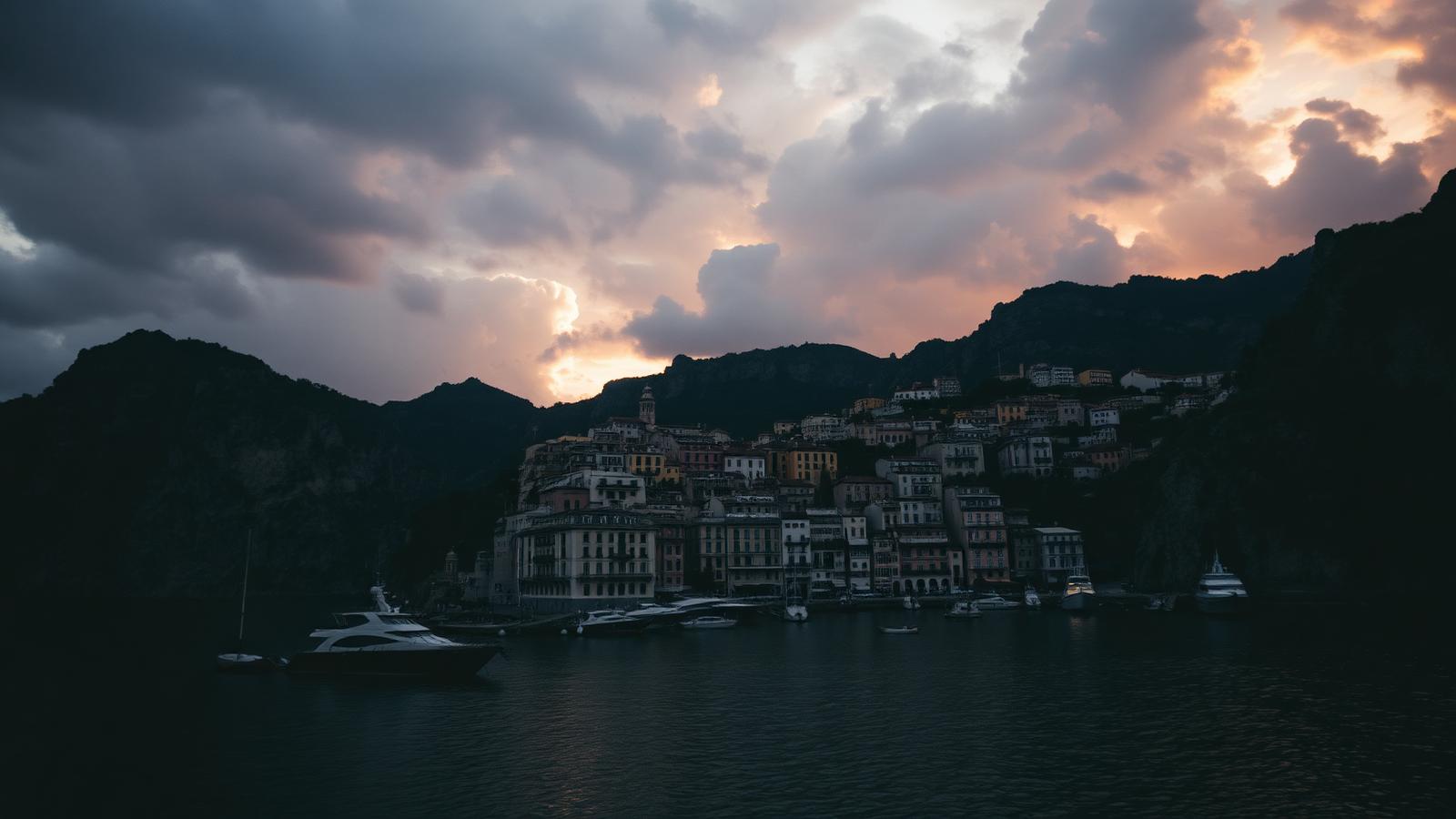 Italian coastal village at golden hour