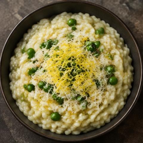 Illustrative lemon & pea risotto