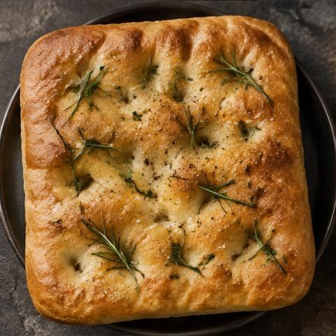 Illustrative no-knead rosemary focaccia
